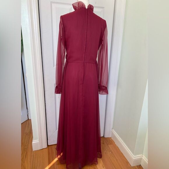 B. Altman 60s/70s Burgundy Hostess Maxi Dress - Picture 8 of 13